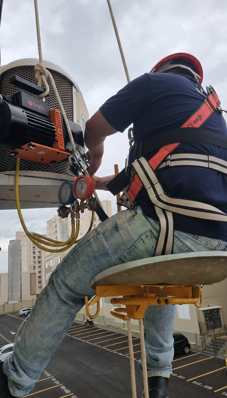 Instalação de ar condicionado via rapel