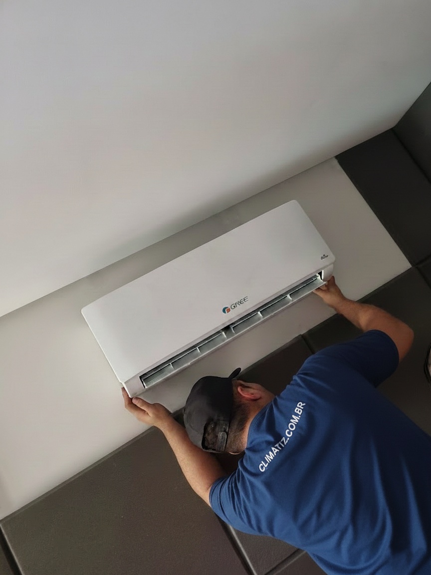 Técnico da Climatiz instalando ar condicionado no teto